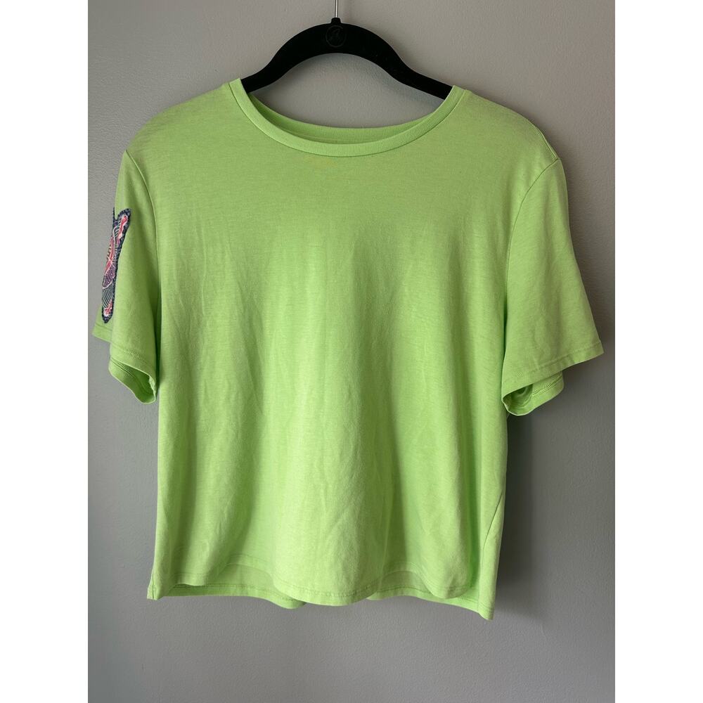 Outdoor Voice Bright Green Cropped Tee with Butterfly Size Medium